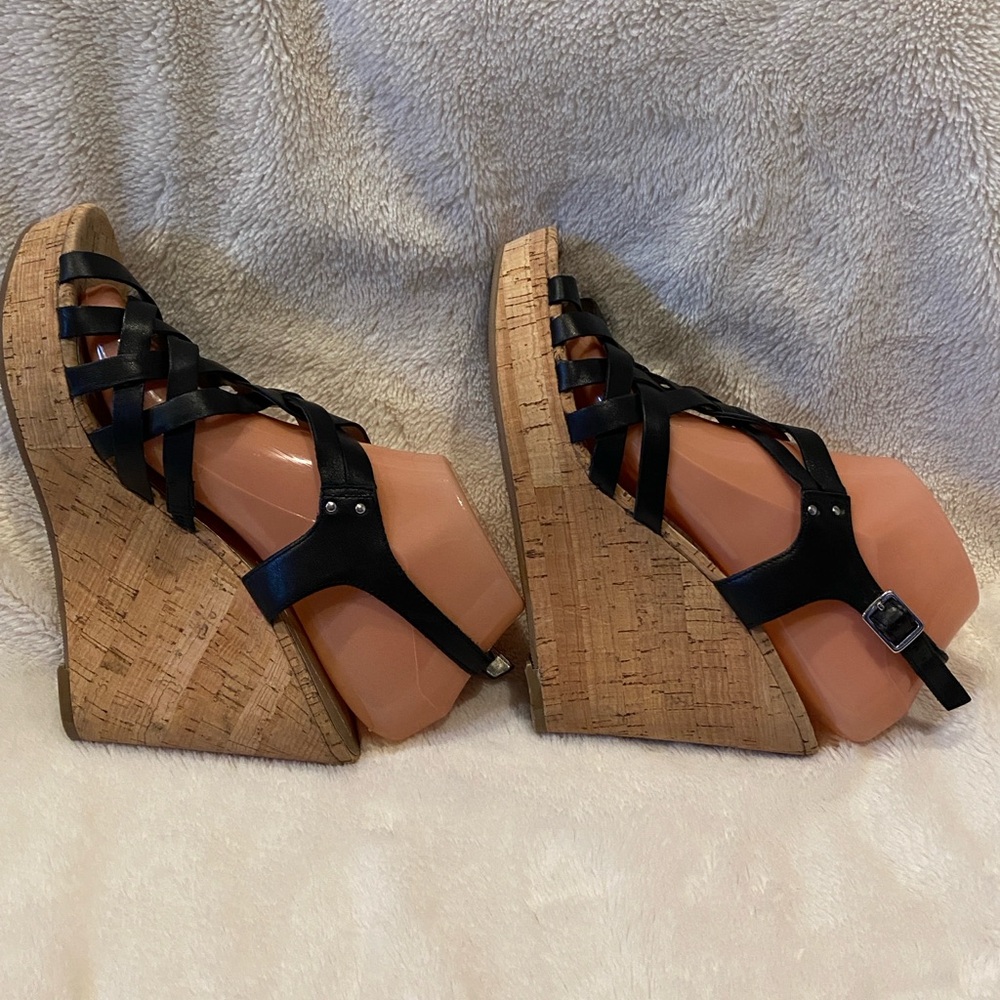 Guess WGeppie Black Strappy Leather Cork Wedge Slingback Sandals Size 9 VGC - Picture 8 of 16
